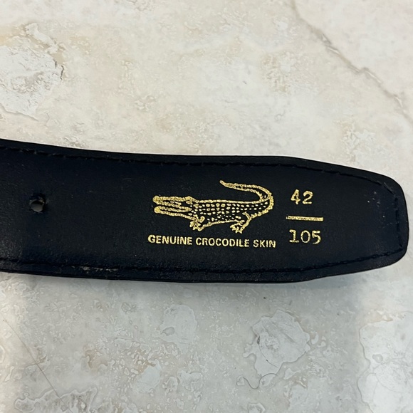 Black Genuine Alligator Calf Leather MADE IN ITALY BRASS BUCKLE Belt 42 - Picture 4 of 9